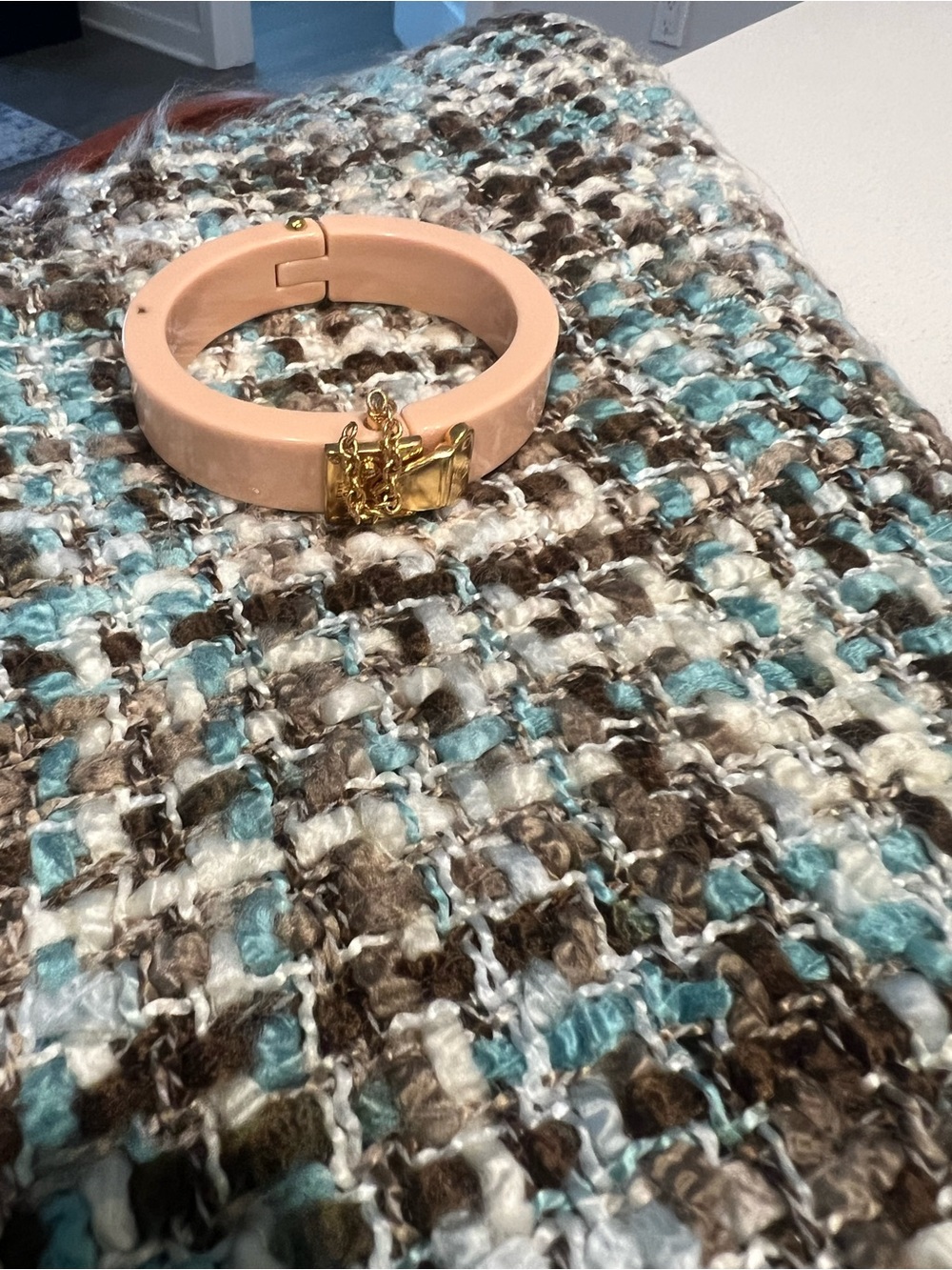 Louis Vuitton Peach/ Pink Resin Hinged Bracelet with Gold Accent - Picture 4 of 4